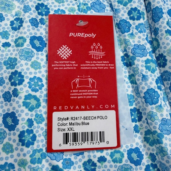 NWT REDVANLY Mens XXL Golf Polo Shirt Beech Polo Malibu Blue Floral PUREpoly - Picture 8 of 12